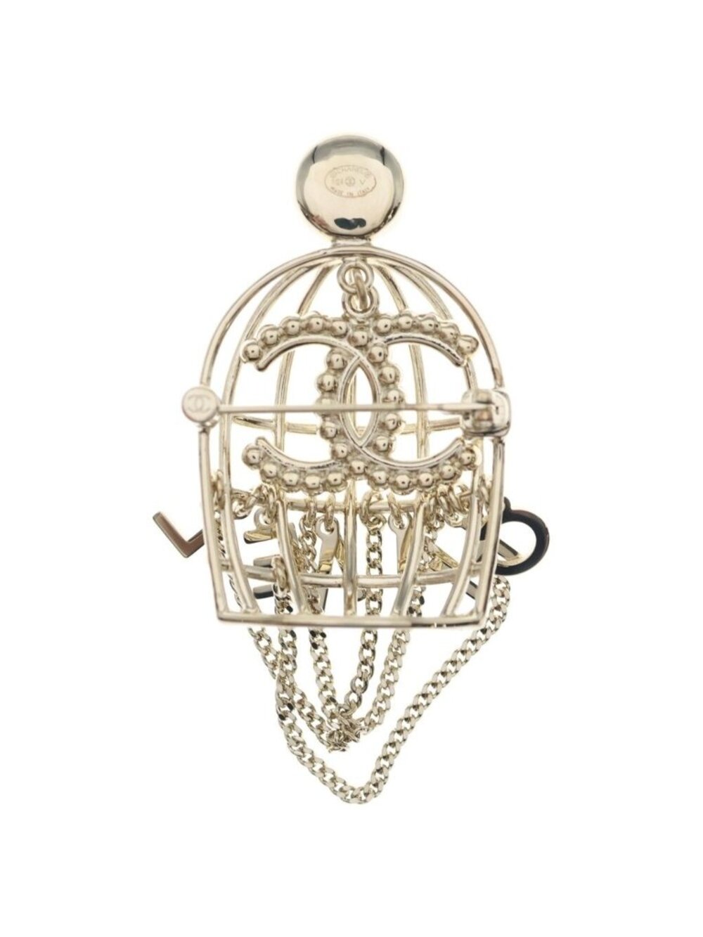 Chanel CC Logo Chain Rhinestone Pearl Brooch Gold - Picture 2 of 6